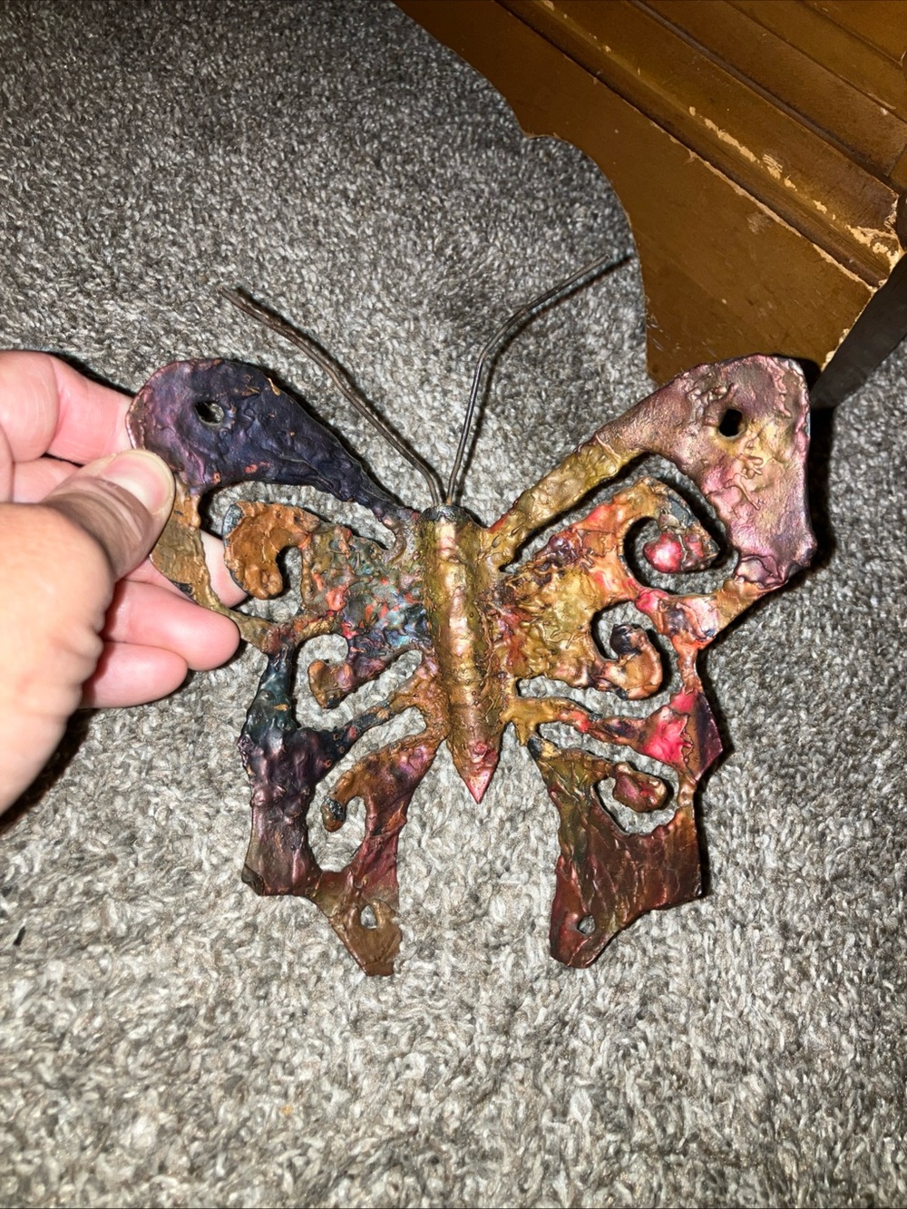 Hand Crafted Multicolor Rustic Metal Butterfly Sculpture 6”